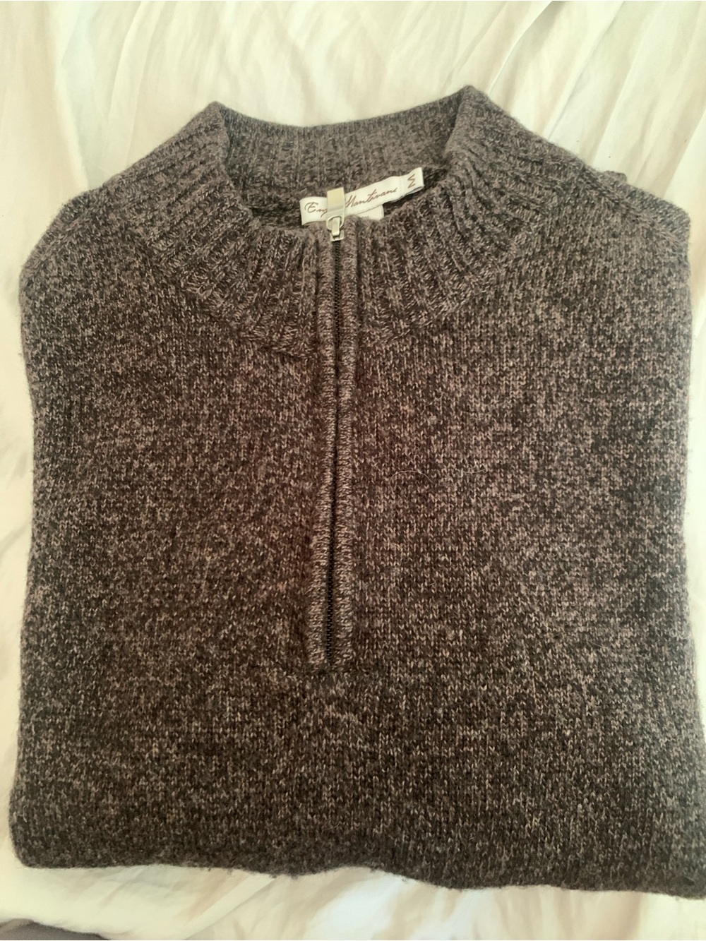 Chunky Half-Zip Sweater in Dark Heather Gray Brown- 100% wool
